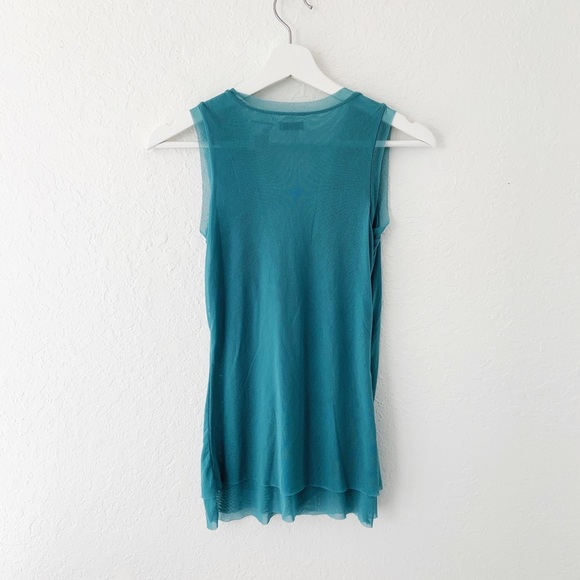 Anthro Odille Teal Mesh Sleeveless Top - Picture 4 of 4